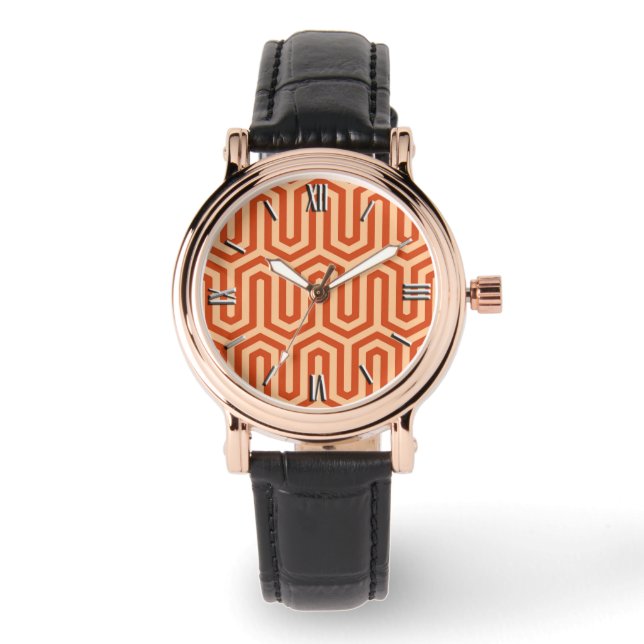 Deco Egyptian motif - coral orange Watch (Front)