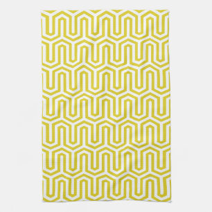 Deco Egyptian motif - mustard gold and white Tea Towel