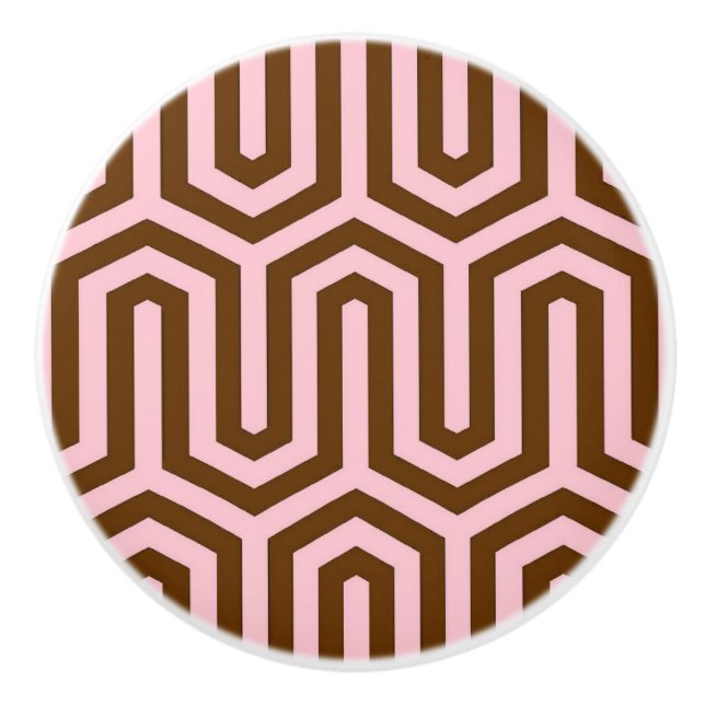 Deco Egyptian motif - pink and chocolate Ceramic Knob (Front)