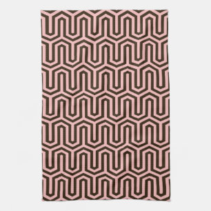 Deco Egyptian motif - pink and chocolate Tea Towel