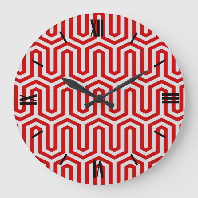 Deco Egyptian motif - red and grey Large Clock (Front)