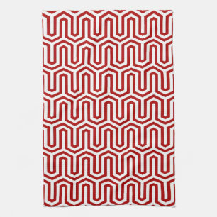 Deco Egyptian motif - red and white Tea Towel