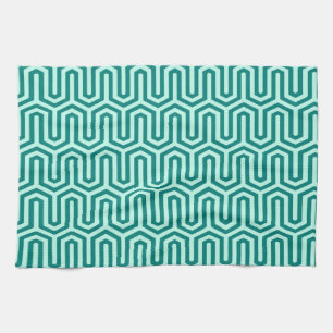 Deco Egyptian motif - turquoise and aqua Tea Towel