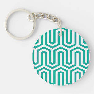 Deco Egyptian motif - turquoise and white Key Ring