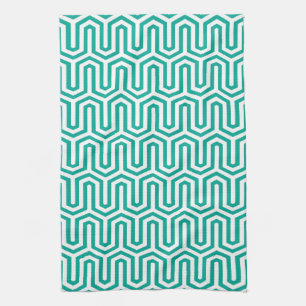 Deco Egyptian motif - turquoise and white Tea Towel