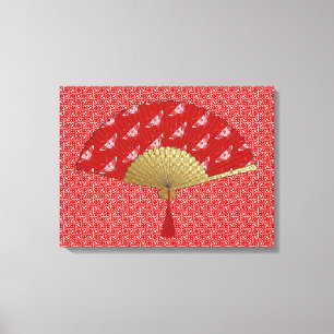 Deco Fan -  Butterflies, Dark Red and White Canvas Print