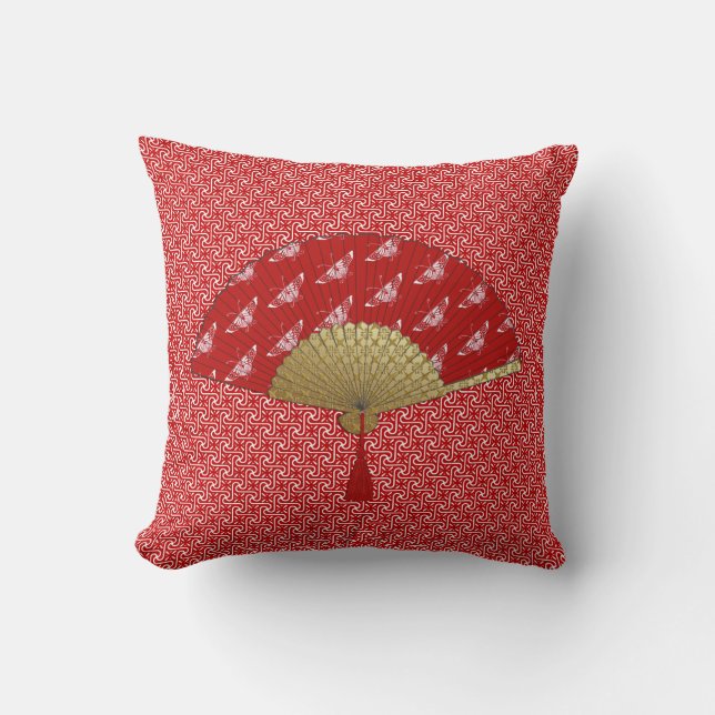 Deco Fan -  Butterflies, Dark Red and White Cushion (Front)