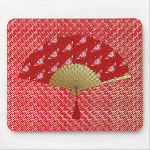 Deco Fan -  Butterflies, Dark Red and White Mouse Mat