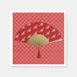 Deco Fan -  Butterflies, Dark Red and White Napkin
