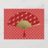 Deco Fan -  Butterflies, Dark Red and White
