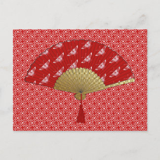 Deco Fan - Butterflies, Dark Red and White Postcard