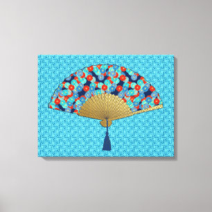 Deco Fan - Flowers in Cobalt, Turquoise and Red Canvas Print