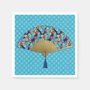 Deco Fan -  Flowers in Cobalt, Turquoise and Red Napkin
