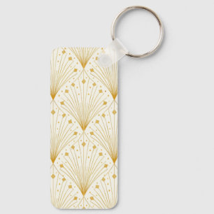 Deco Fan Pattern In Gold And White Key Ring