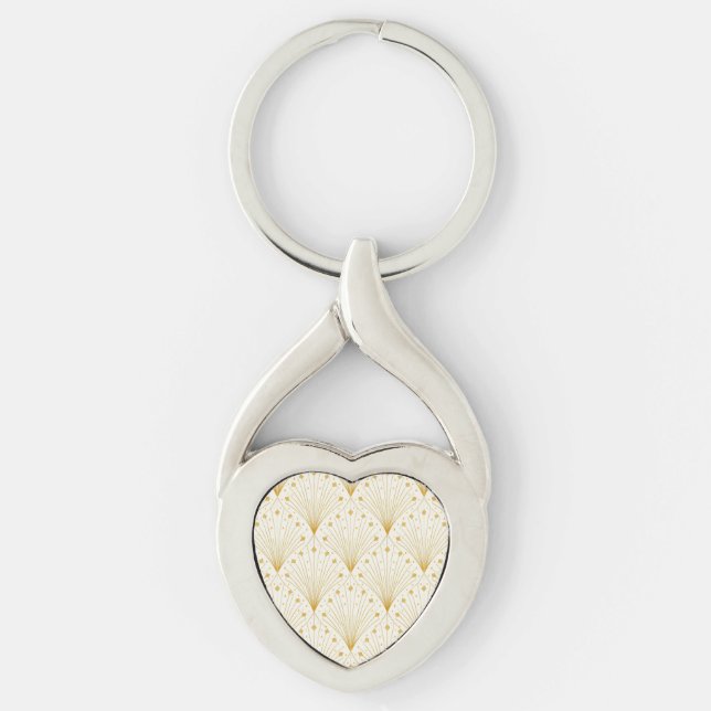 Deco Fan Pattern In Gold And White Key Ring (Front)
