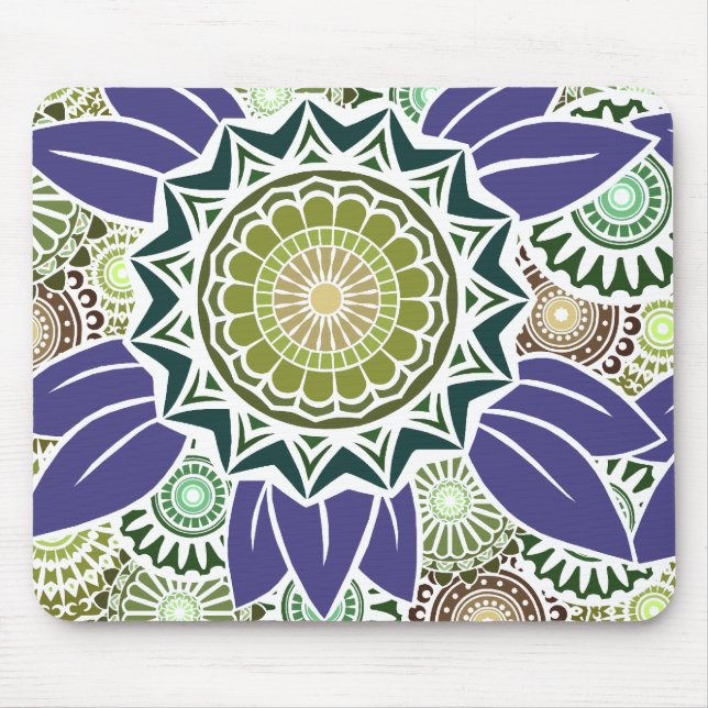 Deco Fandango in Green and Grape Mouse Mat (Front)