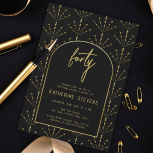 Deco Fans Fireworks Gold Boho Frame 40th Birthday Invitation