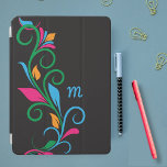 Deco Floral Monogram iPad Air Cover<br><div class="desc">Personalise this elegant iPad case for your phone with your own monogram. Just edit in the easy Zazzle text editor. Created in a bold colourful swirled leaf border pattern on a black background. Available for numerous models. Choose yours in the drop down menu.</div>