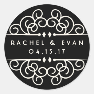 Deco Flourish Personalised Wedding Classic Round Sticker