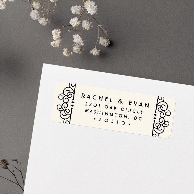 Deco Flourish Return Address Label | Ivory (Creator Uploaded)