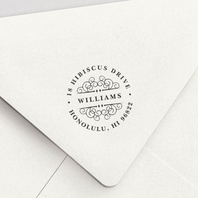 Deco Flourish Round Return Address Stamp (Creator Uploaded)
