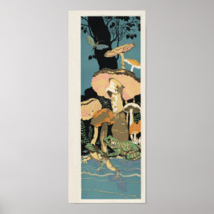 Deco frog toad mushroom poster