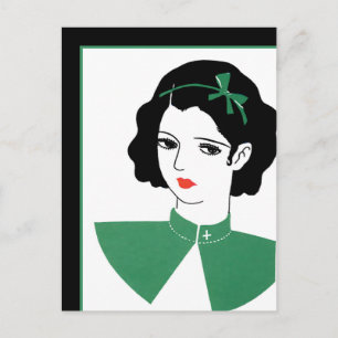 Deco Girl in Green Postcard