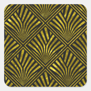 Deco Glam: Gold & Black Pattern Square Sticker