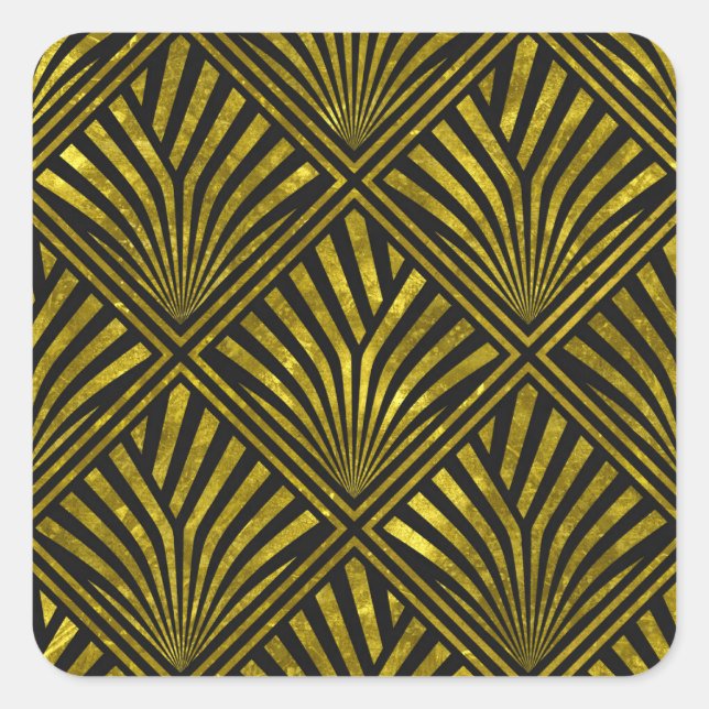 Deco Glam: Gold & Black Pattern Square Sticker (Front)