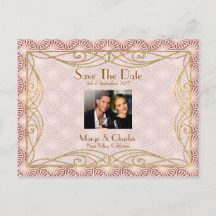 Deco Glam Gold Pink Shell Save The Date Wedding Announcement Postcard