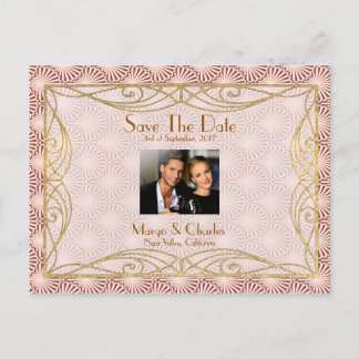 Deco Glam Gold Pink Shell Save The Date Wedding Announcement Postcard