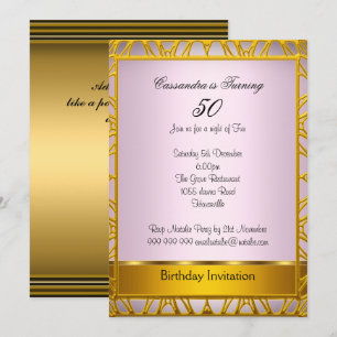 Deco Gold 50th Birthday Invitation Pink