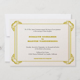 Deco gold frame glamour chic retro vintage wedding invitation