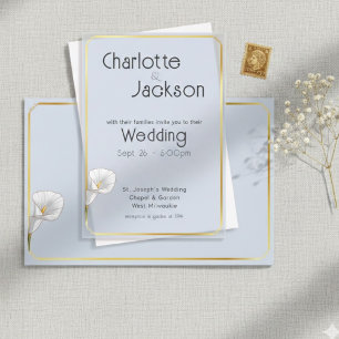 Deco Gold Frame Vintage Lily Blue Wedding Frosted Acrylic Invitations