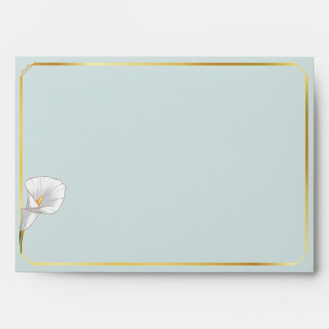 Deco Gold Framed Vintage Lily Sage Wedding  Envelope (Front)