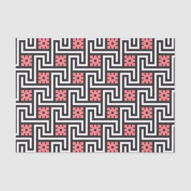 Deco Greek Key, Black, White and Coral Pink Tissue Paper (Front)