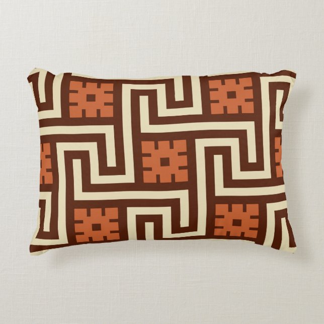 Deco Greek Key, Brown, Beige and Rust Decorative Cushion (Front)