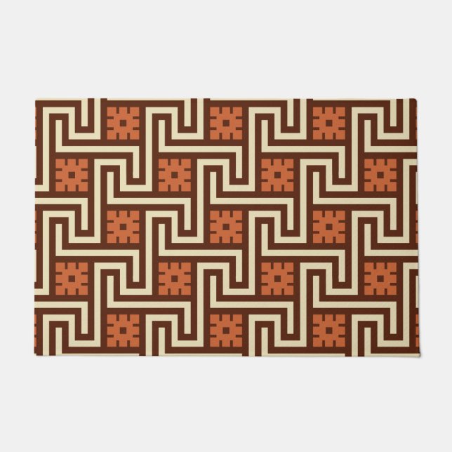 Deco Greek Key, Brown, Beige and Rust Doormat (Front)