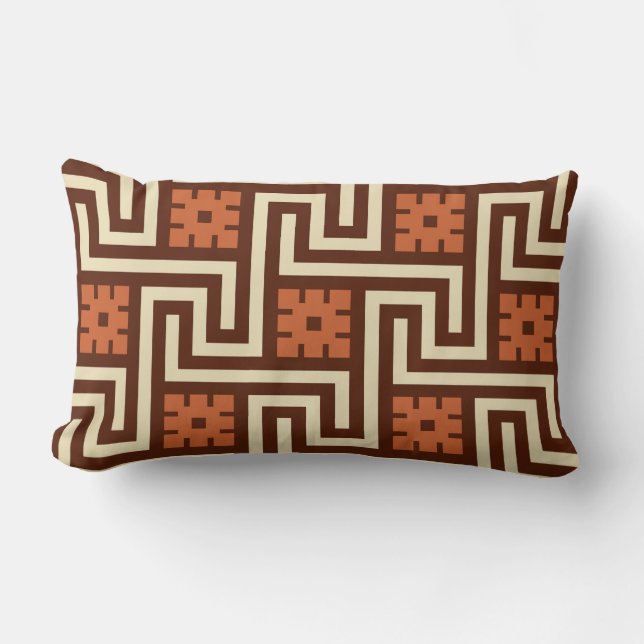 Deco Greek Key, Brown, Beige and Rust Lumbar Cushion (Front)