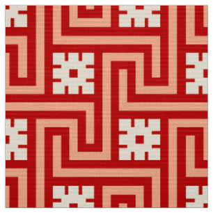 Deco Greek Key, Coral Orange and Beige Fabric