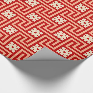 Deco Greek Key, Coral Orange and Beige Wrapping Paper