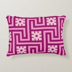 Deco Greek Key, Pink and Burgundy Decorative Cushion