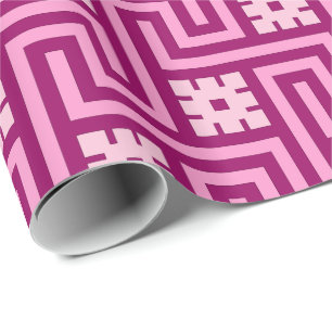 Deco Greek Key, Pink and Burgundy Wrapping Paper