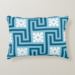 Deco Greek Key, Sky Blue and Navy Decorative Cushion