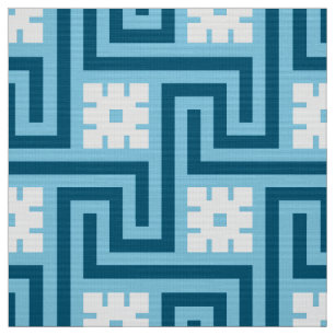 Deco Greek Key, Sky Blue and Navy Fabric