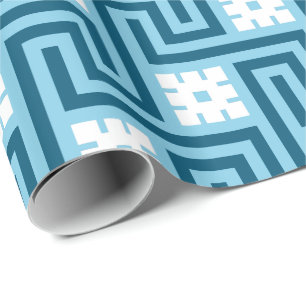 Deco Greek Key, Sky Blue and Navy Wrapping Paper