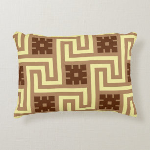 Deco Greek Key, Tan, Brown and Yellow Decorative Cushion