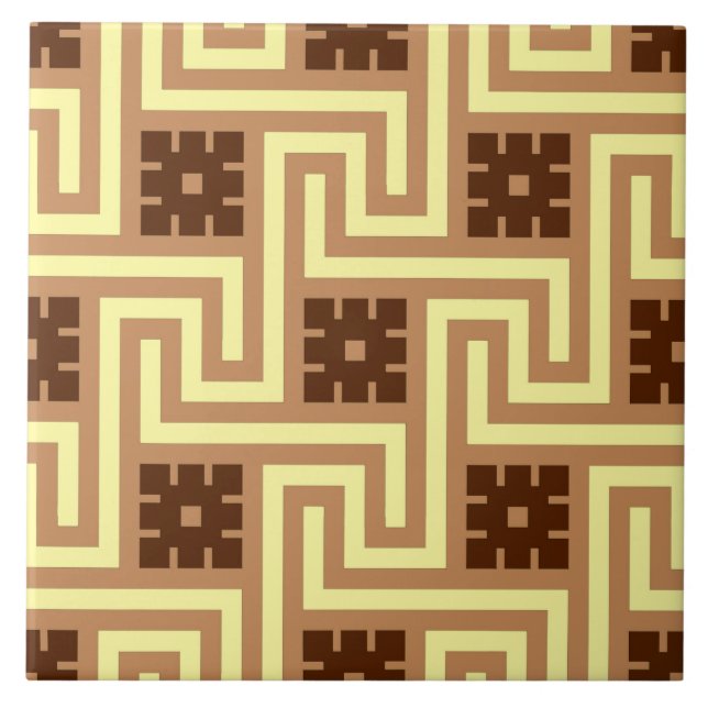Deco Greek Key, Tan, Brown and Yellow Tile (Front)