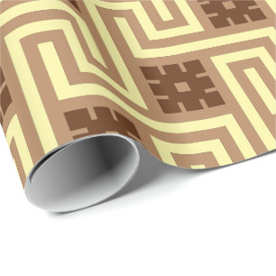 Deco Greek Key, Tan, Brown and Yellow Wrapping Paper