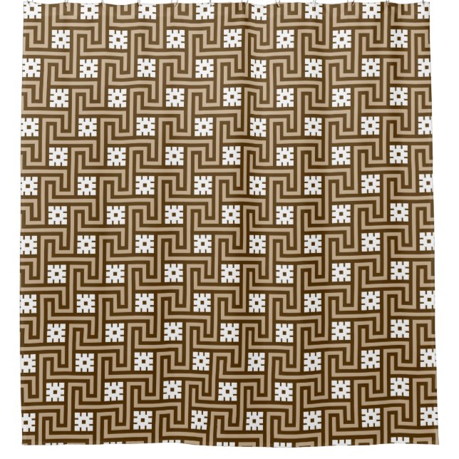 Deco Greek Key, Taupe Tan and Brown Shower Curtain (Front)